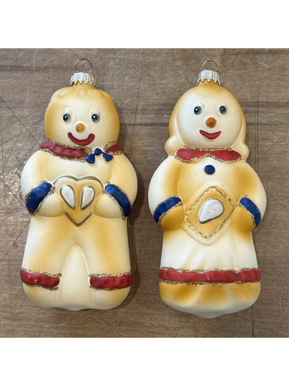 Vtg Hand Blown Glass 5” Gingerbread Man Woman Glass Christmas Tree Ornaments